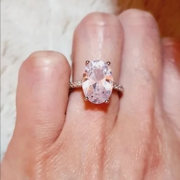 New Big Oval 925 Silver Elegant Diamond Ring - Picture 10 of 11